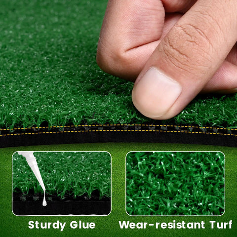 Close-up of Indoor Outdoor Putting Green Mat That Feels Like Real Turf Pro Grade showing sturdy glue and wear-resistant turf