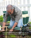 Man using Upgraded Garden Kneeler And Seat With Thickened And Widened Soft Kneeling Pad, folding gardener stool in yard