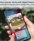 Person holding smartphone with live feed from Essential Wired Video Doorbell With HD Video, 180 Degree View, Night Vision.
