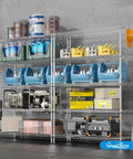 Heavy Duty 5 Shelf Chrome Wire Shelving Unit With 48 Inch Long Shelves, 18 Inch Wide, 72 Inch Tall, Adjustable Height, Easy Assembly, Includes Clips And Hooks, Perfect Garage, Pantry, Or Utility Room Storage System, loaded with tools