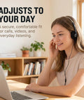 Woman using Retro On Ear Wired Headphones Two Pack Featuring Lightweight Portable Comfort And Smooth Adjustable Headband.