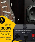 T Series 1000W Voltage Converter Transformer For Step Up And Down 110V To 220V with guitar and speaker in background.
