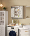 Farmhouse Style Medicine Cabinet With 2 Sliding Barn Doors, 3 Tier Rustic Wood Wall Storage, Antique White, Bathroom Installation