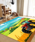 6x9 Ft Cartoon Tractor Farm Rug That Is Machine Washable And Non Slip Low Pile Stain Resistant Area Rug For Living Room Bedroom Nursery Or Office Decor Kid Friendly Vacuum Friendly Easy Cleaning with vibrant tractor design in a child's room