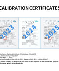 Calibration certificates for Pro Grade Calibration Weight Kit 25 Piece Set 1Mg To 1Kg Stainless Steel For Analytical Balance And Digital Scales Lab Education Precision Weighing For Classroom And Workshop Use from 2023 to 2025.