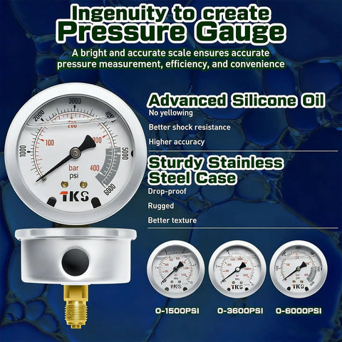 Hydraulic Accumulator Tool Kit With Nitrogen Charging Pro Grade Three Gauges 1500 4000 6000 PSI, advanced silicone oil