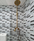 Thick 2mm To 2.5mm Peel And Stick Marble Backsplash Tiles 12x12 installed in modern shower wall