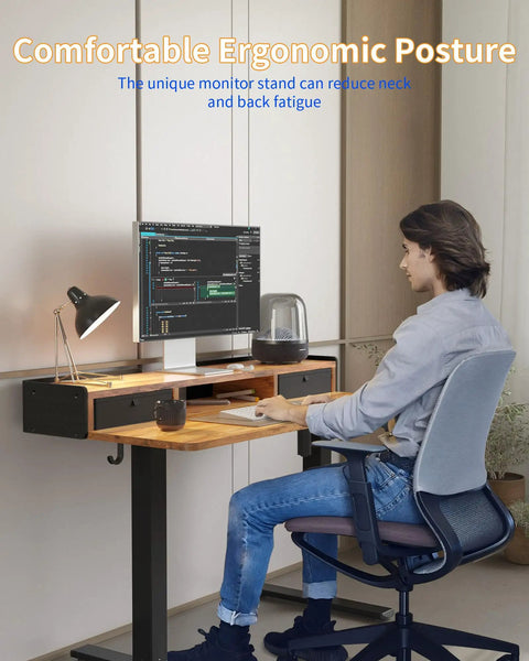 Yihayo Electric Standing Desk With Drawers 48X24 Inches Adjustable Height Computer Table with ergonomic monitor stand.