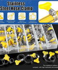 Get A Total Of 76 Adjustable Hose Clamps In One Sweet Combo Kit Plus Stepless Worm Gear Clamps For Any Car Or Bike Pipe From 8 To 44Mm Made With High Grade Stainless Steel And Easy Grip Plastic Handles That Make DIY Fix-ups Super Dope Today, stainless steel hose clamp kit