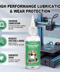 3D Printer Lubricating Oil 60ML Bearing Lube For X And Y Axis Smooth Printing Long Lasting Maintenance Oil bottle shown next to 3D printer