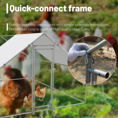 Walk In Metal Chicken Coop With Water Resistant Cover And Anti UV Roof, durable frame, galvanized steel pen detail for outdoor use