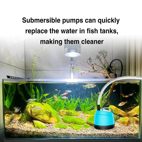 Aquarium with Ultra Quiet Submersible Water Pump 450 GPH 1700 LPH Bottom Suction Pond Pump installed, enhancing fish tank clarity.