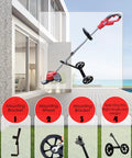 Heavy Duty String Trimmer Support Wheel With 20 Inch Adjustable Height mounted on brush cutter near modern house.