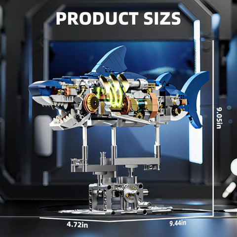 687 Piece Dope Mechanical Shark Building Set With LED Light And Movable Gear System Display Stand, Ocean Themed Building Block Toy For Adults Teens And Kids Age 12 And Up