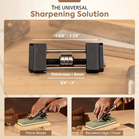 Chisel Sharpening Kit With Pro Grade Precision Honing Guide for chisels and plane irons, steel rollers, cast aluminum design.