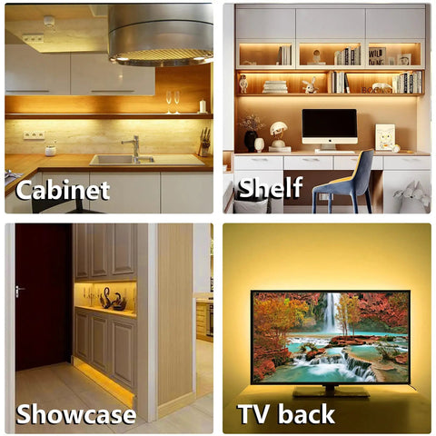 Under Cabinet LED Strip Lights Kit With Remote 8 Strips 24W Adapter lit for kitchen, shelf, showcase, TV backlighting display