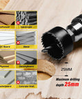 KATA hole saw kit with mandrels and case; 19-152mm blades for softwood, PVC, plasterboard; 25mm max drilling depth