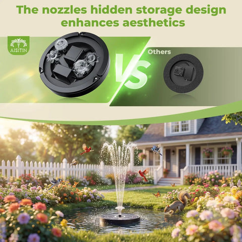 Upgraded 3.7W Glass Solar Panel Bird Bath Fountain Pump With Integrated Bracket And Storage in garden setting