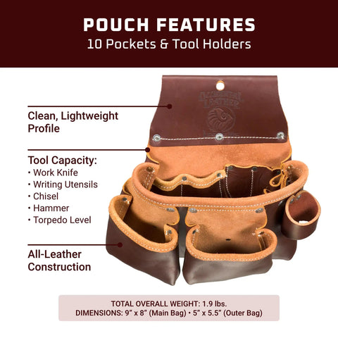 Pro 3 Pouch Tool Bag With Double Outer Pockets And 10 Tool Holders, leather construction, lightweight for tools
