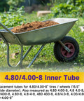Wheelbarrow with dirt using Beefed-Up 4.80-8 Inner Tube Replacement For Wheelbarrows Trailers Lawn Mowers