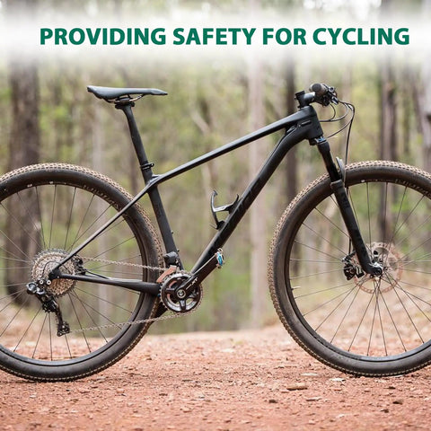 Mountain bike with 160Mm flange disc brake rotor, 6-bolt mount and stainless steel construction in wooded area