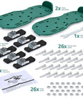 Lawn Aerator Shoes For Grass Health And Soil Ventilation Yard Aeration Tool with straps, spikes, wrench, and manual shown