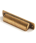 Close-up of 10 Pack Antique Brass Cup Pulls For Kitchen Cabinets And Furniture, 3 Inch Hole Center Drawer Pulls, durable metal construction