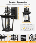 Motion Sensor Outdoor Light Fixture 2 Pack Dusk To Dawn, Wall Mount Aluminum Coach Lanterns, dimensions and features