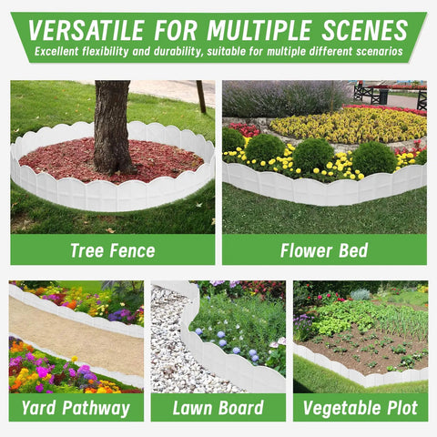 Versatile garden scenes using Twenty Pcs Garden Edging Border Kit With 20 Stakes For Lawn And Flower Bed White 20 Ft Landscaping