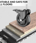 Top Shelf Heavy Duty Swivel Caster Wheel Set Of Four With Three Inch Polyethylene Tires And Three Eighths Threaded Stem Brakes Built Tough For Workshop Cart Heavy Load Carrying Smooth Free Roll Black on various floor types.