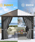 10x10 Foot Metal Hardtop Gazebo For Outdoor Patio Shelter With Sturdy Weather Resistant Frame Gray Galvanized Roof Ground Stakes Ready Backyards Decks And Lawns Spacious Tent With Curtains Netting For Shade Privacy in sunny and snowy settings