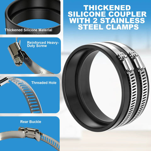 All In One Thickened Silicone Dryer Vent Seal Kit with two stainless steel clamps close-up.