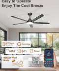 60 Inch Ceiling Fan With Lights 6800 CFM DC Motor Five Aluminum Blades Industrial Boss Look in modern living room with app control