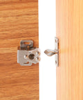 Smooth As Butter Stainless Steel Cabinet Latch Set With Double Roller Catch And Spear Strike Plate Including Mounting Screws For No Sweat Closet Hardware Upgrades on wooden cabinet doors.