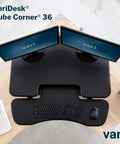 Top view of Cube Corner 36 Inch Standing Desk Converter For Dual Monitors With Spring Lift 11 Height Adjustments Weighted Base