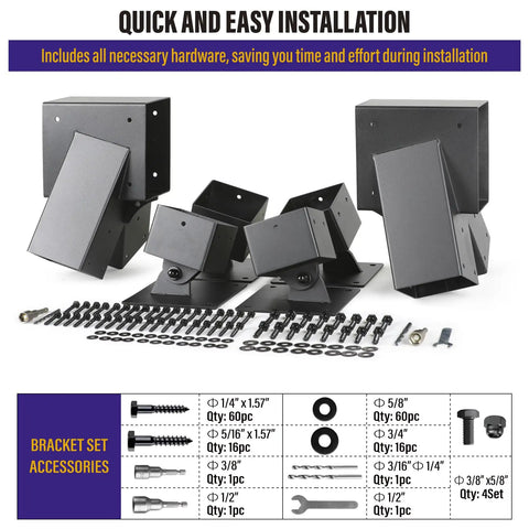 Stainless Steel Swing Bracket Kit For 4x4 Swing Sets, 4 Pack Anchor Leveling Brackets With Mounting Accessories, A Frame Bracket Set, Black, Heavy Duty Built To Last, Rustproof And Waterproof Hardware
