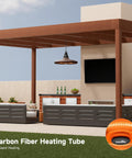 1500W Infrared Ceiling Outdoor Heater With Quick 1 Second Heat Wall Mounted Hanging Patio Heater For Gazebo And Balcony 360 Degree Heating Weatherproof Brown Finish For Year Round Outdoor Comfort installed under wooden gazebo.