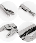 Close-up of 7 Inch Curved Jaw Locking Pliers With Wire Cutter And Adjustable Wrench, Heavy Duty Alloy Steel Tool.