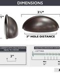 Diagram of oil rubbed bronze cabinet cup pulls three and a half inch overall length 10 pack durable drawer handles with dimensions.