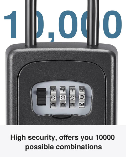Large Key Lock Box With Resettable Combination Lock showing 4-digit code and 10,000 combinations for security