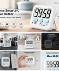 Top Shelf Two Pack Digital Timer With Built In Memory Dead Reliable For Kitchen Cooking Classroom Tasks And Quick Meal Prep Drop In And Play Design Comes Fully Loaded With Batteries Ready To Roll display showing 99:59 timer, compact size, magnetic back, and simple buttons.