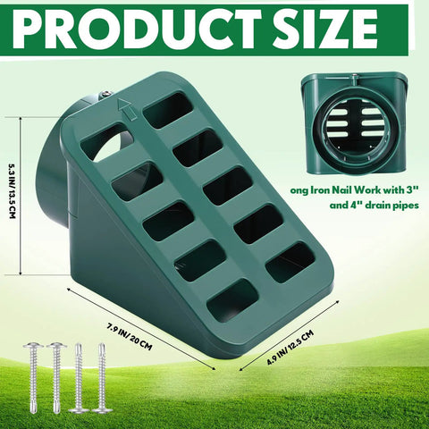 Angled Lawn Drain Grate 2 Pack, 4 Inch Green Yard Drainage Grate For Sump Pump Discharge And Downspout Extensions, product size image