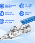 Beefed-Up 3/8 Inch Quick Connect Shut Off Ball Valve for Pressure Washer Hose Stainless Steel 5000 PSI with easy lever action