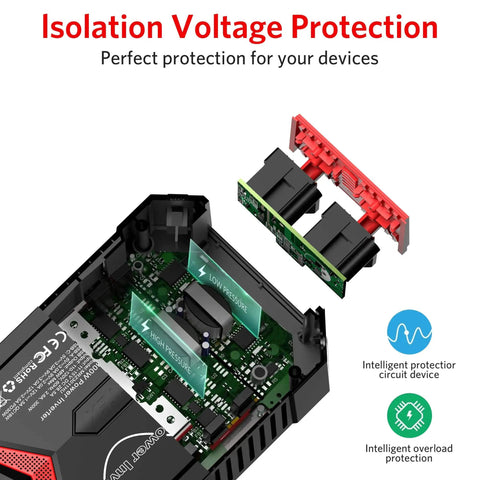 Internal circuit board of Road Trip Ready 300W Pure Sine Wave Car Power Inverter with protection features