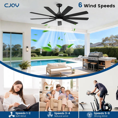 72 Inch Ceiling Fan With Light For Indoor And Outdoor Spaces, 9 Blade Black Walnut Reversible DC Motor, Quiet 6 Speeds