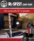 Automatic One Quarter HP Sump Pump With Tethered Float Switch Cranks Out Up To 3088 GPH in a 14 inch sump pit installation.
