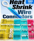 Top Tier 180 Piece Heavy Duty Heat Shrink Wire Connector Kit With Waterproof Marine Grade Ring Fork Spade Butt Terminal Assortment, colorful connectors.