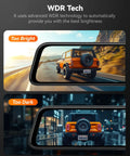 12 Inch 4K Front Dash Cam With 1080P Rear, Smart Mirror Backup System for Cars, showing WDR tech effectiveness in bright and dark scenes.