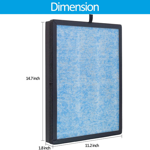 H13 True HEPA Replacement Filter Two Pack For AP1002 Air Purifier And Pure Morning APH230C shown with dimensions 14.7x11.2x1.8 inches