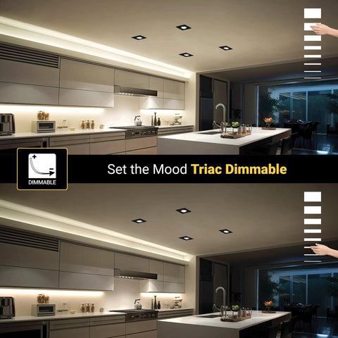 Dimmable kitchen lighting with 3 Inch LED Gimbal Recessed Lights Black Square Finish With 5CCT 2700K To 5000K 8W 600 Lumens